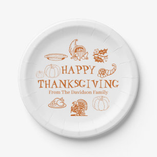 Happy Thanksgiving pumpkin pie custom name Paper Plates