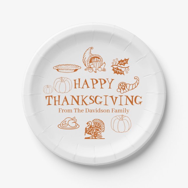 Happy Thanksgiving pumpkin pie custom name  Paper Plates (Front)