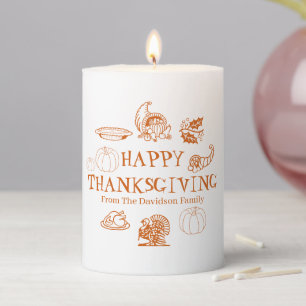 Happy Thanksgiving pumpkin pie custom name Pillar Candle