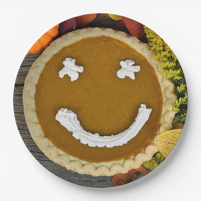 Happy Thanksgiving Pumpkin Pie Paper Plates (Front)