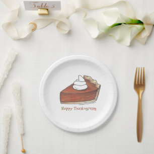 Happy Thanksgiving Pumpkin Pie Slice Whipped Cream Paper Plates