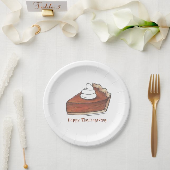 Happy Thanksgiving Pumpkin Pie Slice Whipped Cream Paper Plates (Wedding)