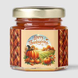 Happy Thanksgiving pumpkin plaid Honey Jar Favors