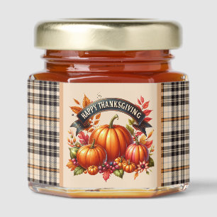 Happy Thanksgiving pumpkin plaid Honey Jar Favors