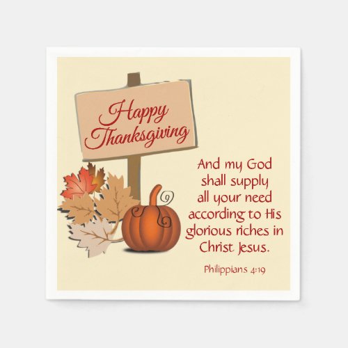 HAPPY THANKSGIVING Pumpkin Scripture Paper Napkins