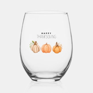 Happy Thanksgiving Pumpkin Stemless Wine Glass
