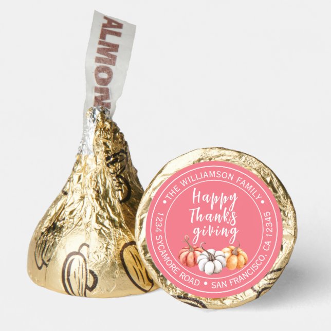Happy Thanksgiving Pumpkin Strawberry Pink Hershey®'s Kisses® (Front)