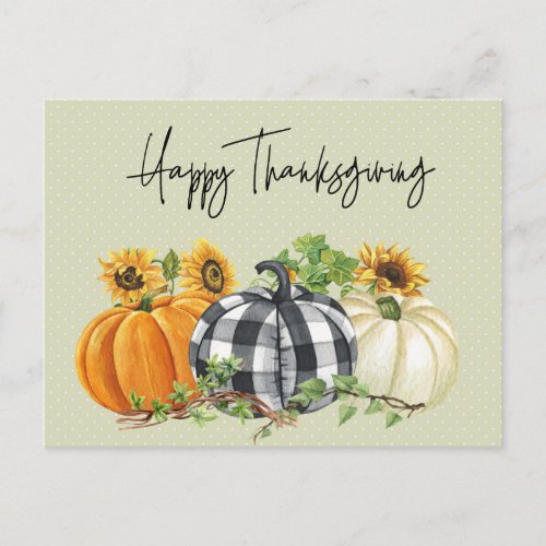 Happy Thanksgiving Pumpkin Sunflower Postcard