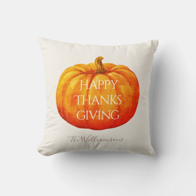 Happy Thanksgiving Pumpkin  Throw Pillow (Front)