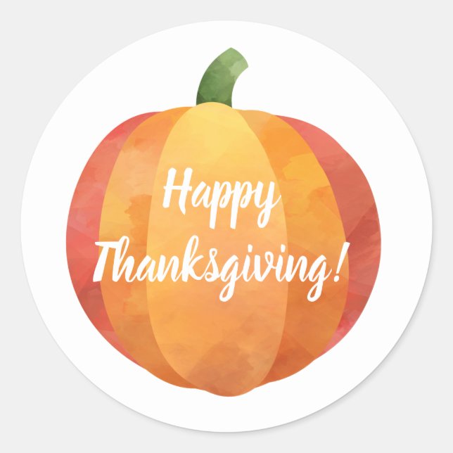 Happy Thanksgiving Pumpkin Watercolor Classic Round Sticker (Front)