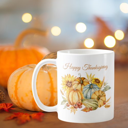 Happy Thanksgiving Pumpkin Watercolor Coffee Mug