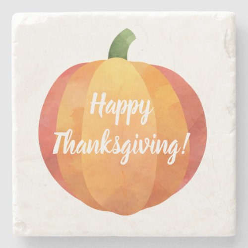 Happy Thanksgiving Pumpkin Watercolor Stone Coaster