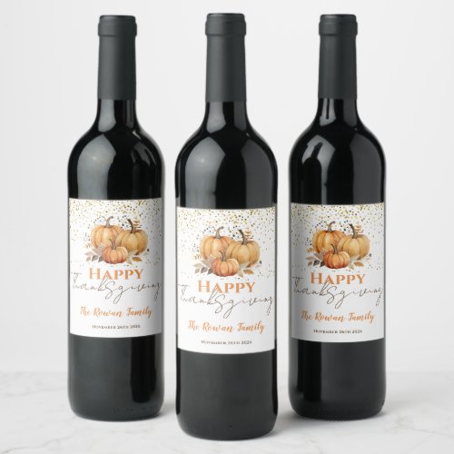 Happy Thanksgiving Pumpkin Wine Label
