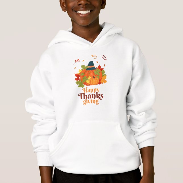 Happy Thanksgiving Pumpkin with Hats  and Leave Hoodie (Front)