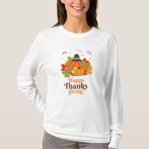 Happy Thanksgiving Pumpkin with Hats and Leave T-Shirt