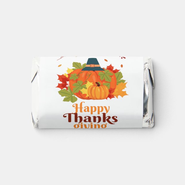 Happy Thanksgiving Pumpkin with Hats and Leaves  Hershey's Miniatures (Front)