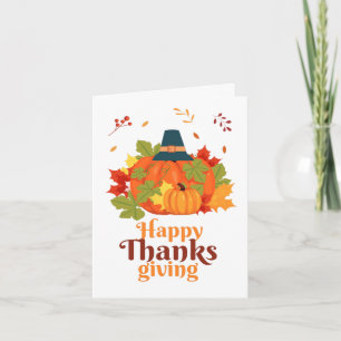 Happy Thanksgiving Pumpkin with Hats and Leaves Invitation