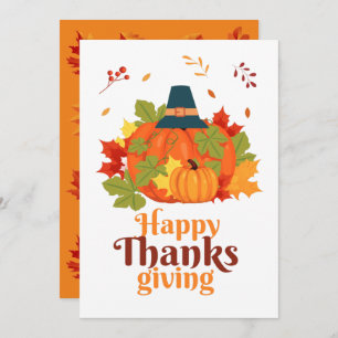 Happy Thanksgiving Pumpkin with Hats and Leaves Invitation