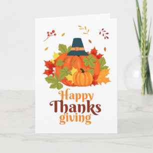 Happy Thanksgiving Pumpkin with Hats and Leaves Invitation