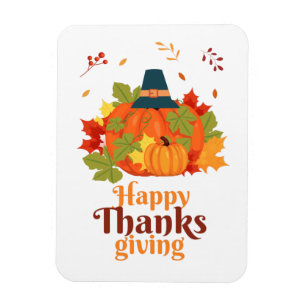 Happy Thanksgiving Pumpkin with Hats and Leaves   Magnet