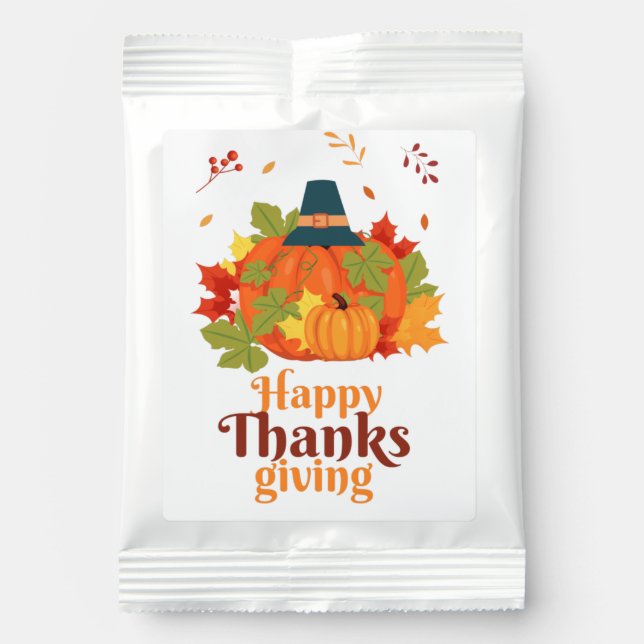 Happy Thanksgiving Pumpkin with Hats and Leaves  Margarita Drink Mix (Front)