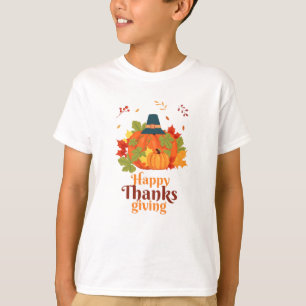 Happy Thanksgiving Pumpkin with Hats and Leaves T-Shirt