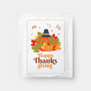Happy Thanksgiving Pumpkin with Hats and Leaves  Tea Bag Drink Mix