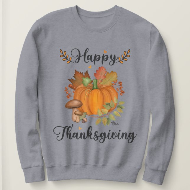 Happy Thanksgiving, Pumpkin Women's Sweatshirt (Design Front)
