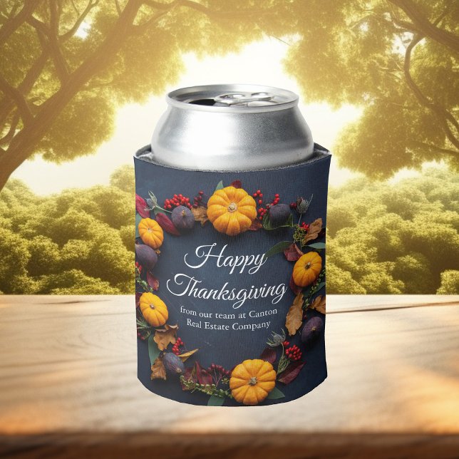 Happy Thanksgiving Pumpkin Wreath Custom Business Can Cooler (Creator Uploaded)