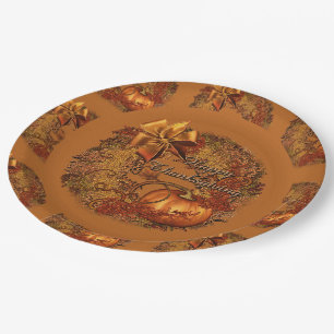 Happy Thanksgiving Pumpkin Wreath Paper Plates 2