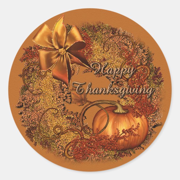 Happy Thanksgiving Pumpkin Wreath Stickers