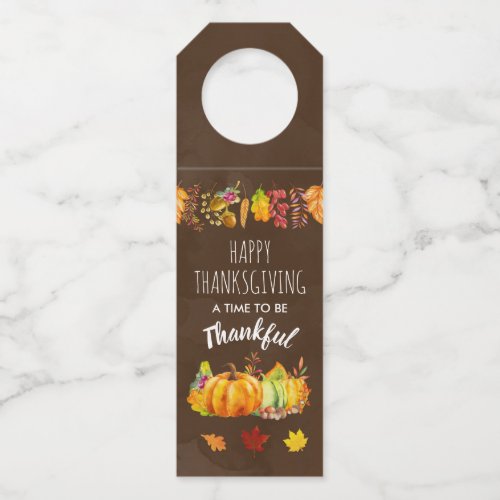 Happy Thanksgiving Pumpkins and Autumn Foliage Bottle Hanger Tag