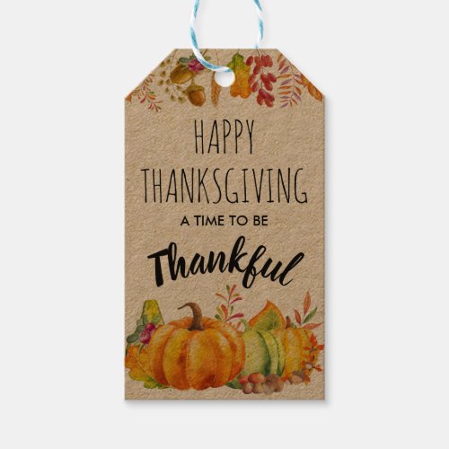 Happy Thanksgiving Pumpkins and Autumn Foliage Gift Tags