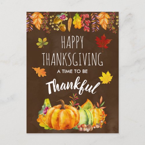 Happy Thanksgiving Pumpkins and Autumn Foliage Holiday Postcard