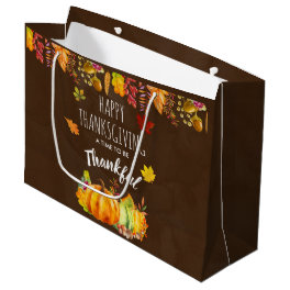 Happy Thanksgiving Pumpkins and Autumn Foliage Large Gift Bag