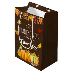 Happy Thanksgiving Pumpkins and Autumn Foliage Medium Gift Bag