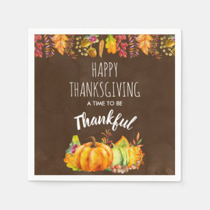Happy Thanksgiving Pumpkins and Autumn Foliage Napkins