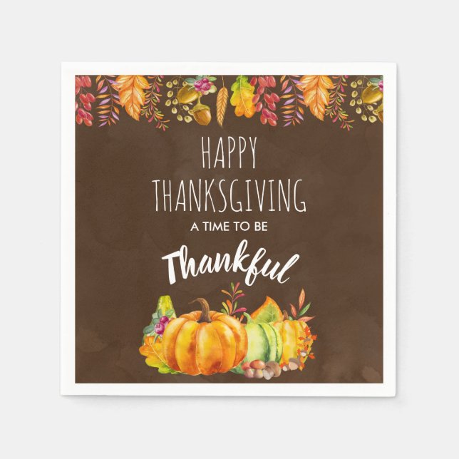 Happy Thanksgiving Pumpkins and Autumn Foliage Napkins (Front)
