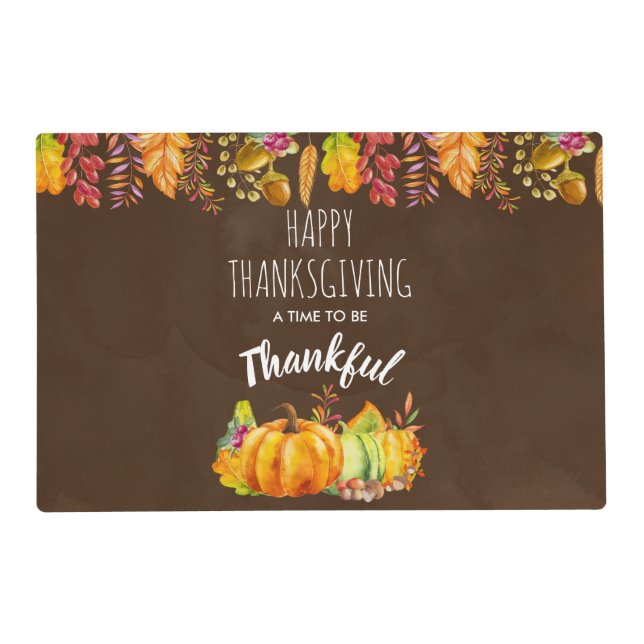 Happy Thanksgiving Pumpkins and Autumn Foliage Placemat (Front)