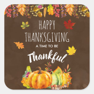 Happy Thanksgiving Pumpkins and Autumn Foliage Square Sticker