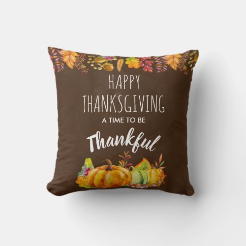 Happy Thanksgiving Pumpkins and Autumn Foliage Throw Pillow