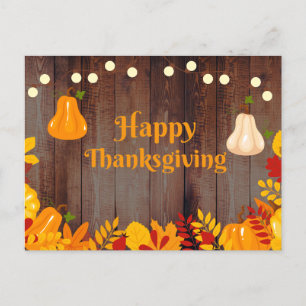 Happy Thanksgiving Pumpkins and Autumn Leaves Holiday Postcard