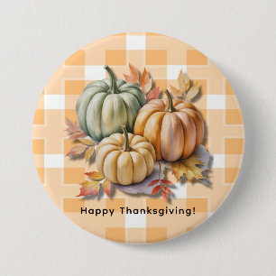 Happy Thanksgiving Pumpkins & Autumn Leaves Button