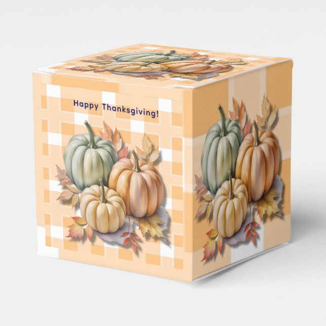 Happy Thanksgiving Pumpkins & Autumn Leaves Favor Boxes (Front Side)