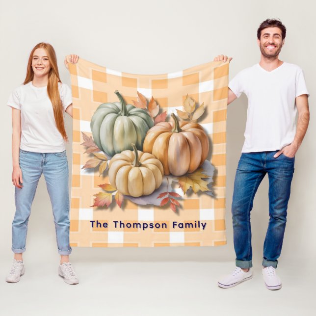 Happy Thanksgiving Pumpkins & Autumn Leaves Fleece Blanket (In Situ)
