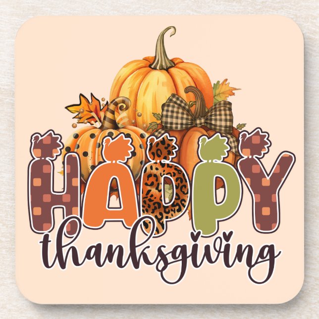 Happy Thanksgiving Pumpkins Beverage Coaster (Front)