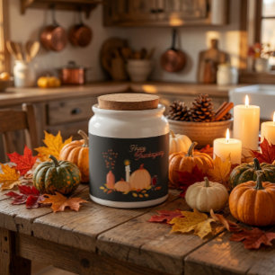 Happy Thanksgiving Pumpkins & Candle Candy Jar