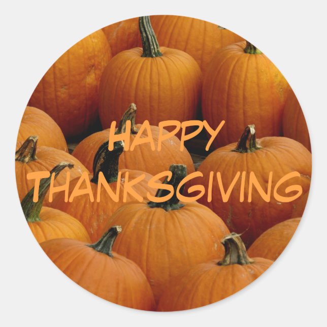 happy Thanksgiving, pumpkins Classic Round Sticker (Front)