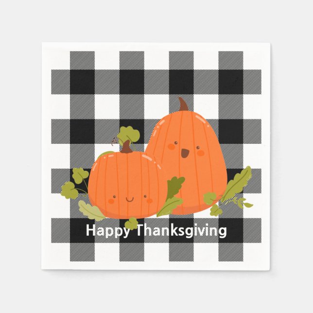 Happy Thanksgiving Pumpkins On Plaid Napkins (Front)