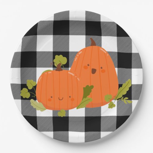 Happy Thanksgiving Pumpkins On Plaid Paper Plates